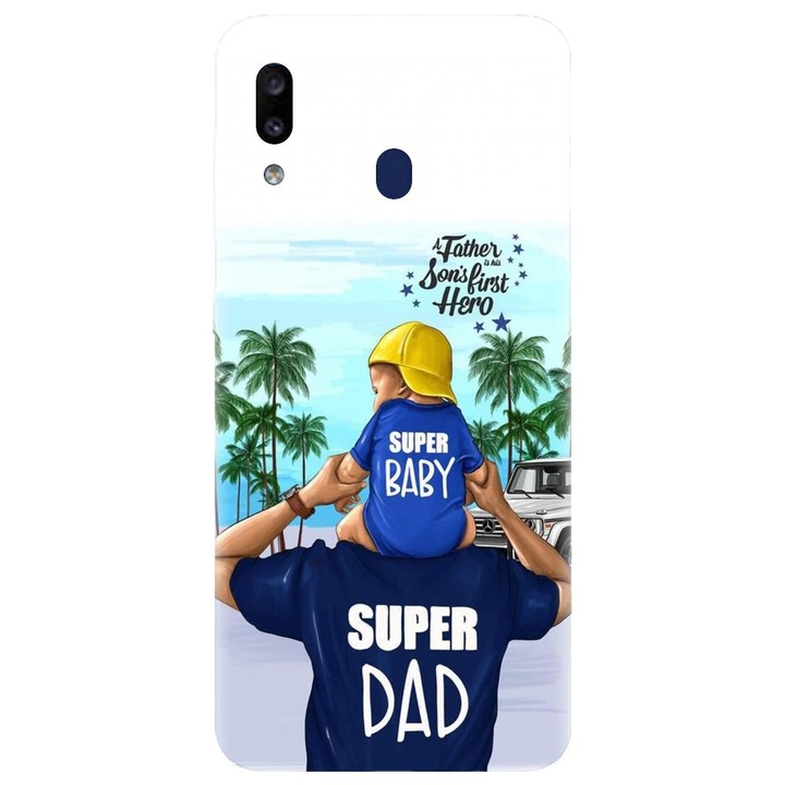Husa din silicon compatibila cu Samsung Galaxy A20 - model Super tata