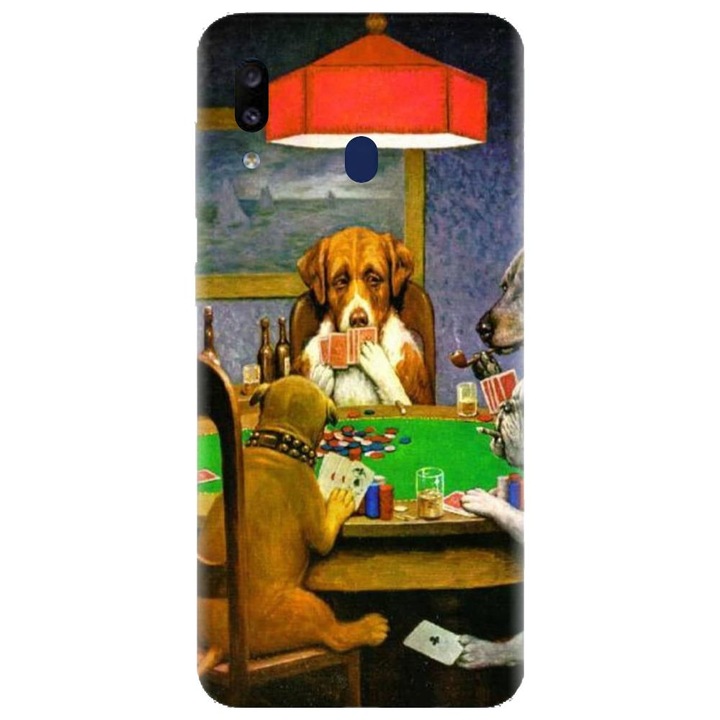 Husa din silicon compatibila cu Samsung Galaxy A20 - model Dogs Playing Poker