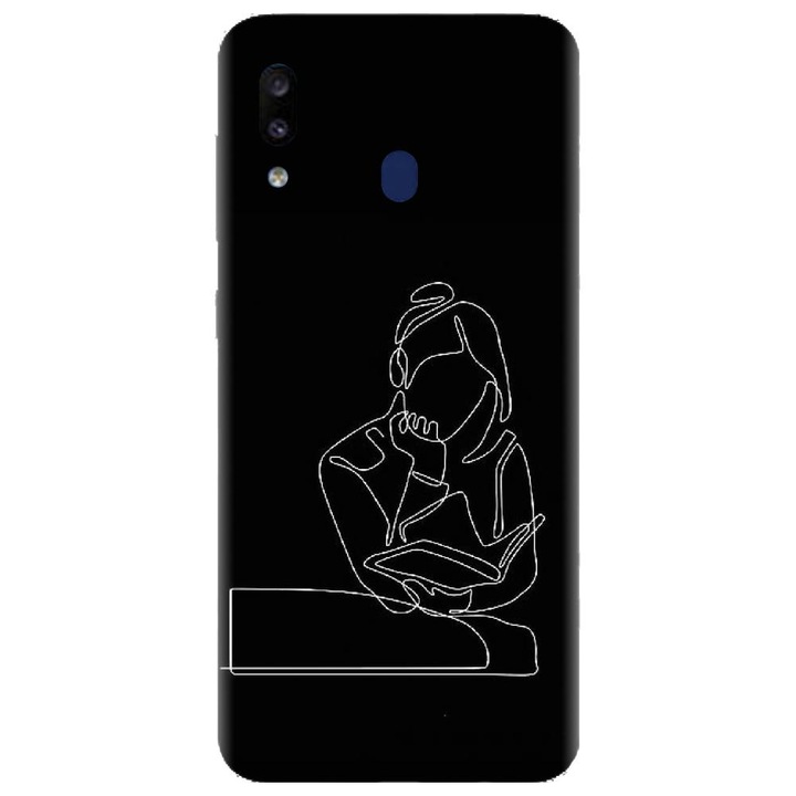 Husa din silicon compatibila cu Samsung Galaxy A20 - model Line Art The Smart One