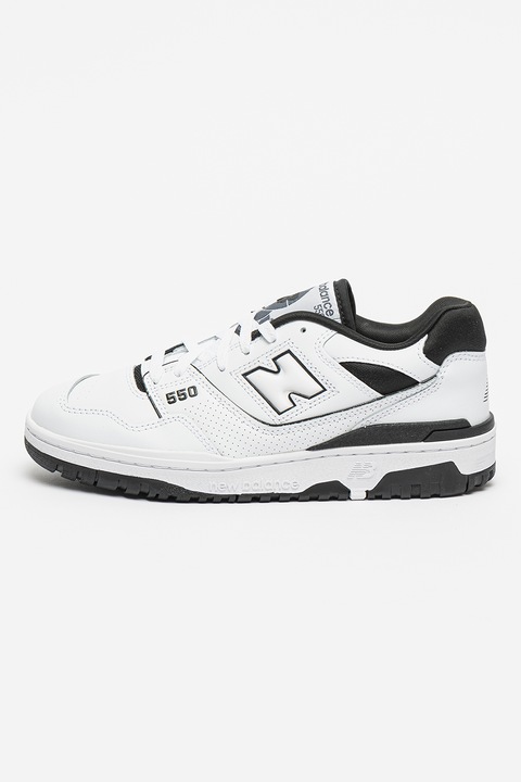 New Balance, Pantofi sport unisex de piele si insertii textile 550, Alb/Negru