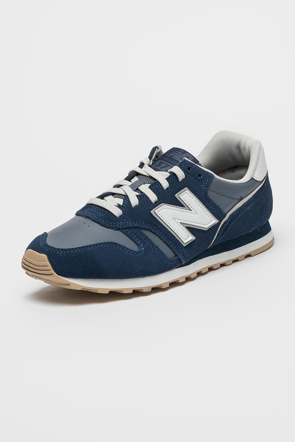 New Balance, Pantofi sport din piele ecologica si piele intoarsa 373, Alb,  Bleumarin,