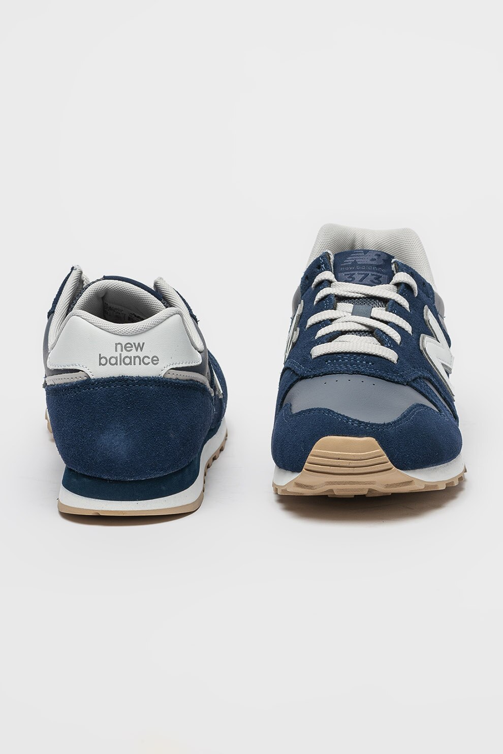 New Balance, Pantofi sport din piele ecologica si piele intoarsa 373,  Alb/Bleumarin