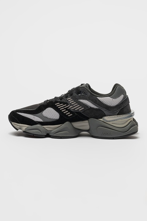 New Balance, Унисекс велурени спортни обувки 9060 с мрежа и масивен дизайн, Черен/Tъмносив
