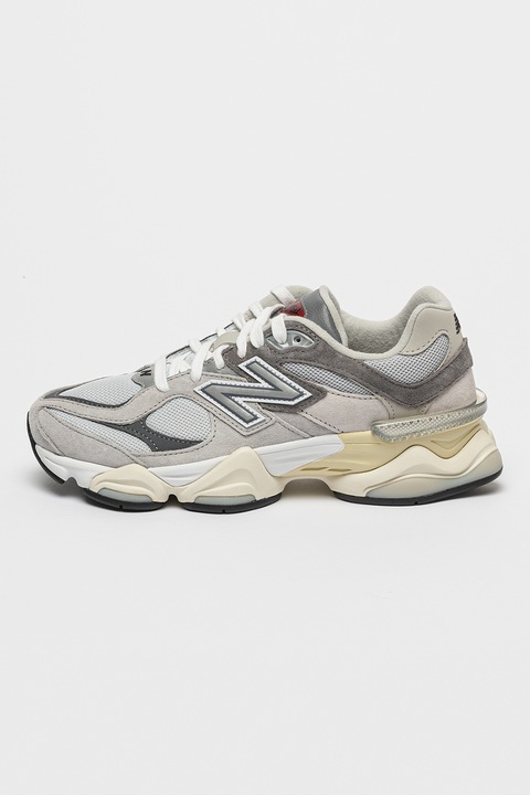 New Balance, Унисекс велурени обувки с текстил 9060, Бял/Пепеляво сиво/Tъмносив