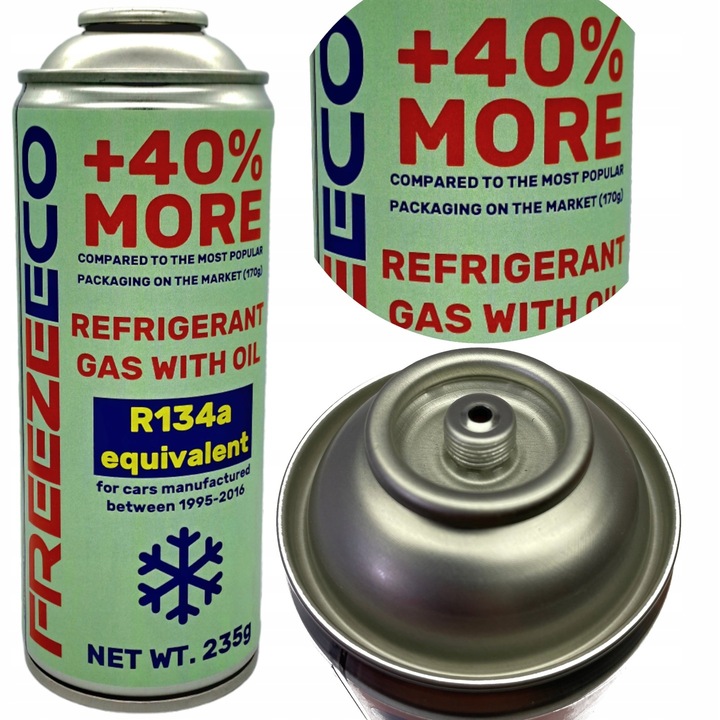 Set reincarcare climatizare auto FreezeEco R134a, 235g, cu ulei si supapa de siguranta