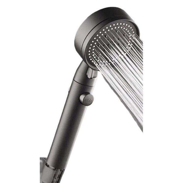 Cap de dus cu maner si furtun 1.5m, RESTEQ negru, 5 moduri