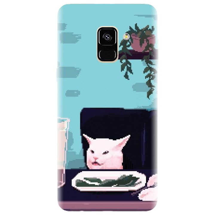 Husa din silicon compatibila cu Samsung Galaxy J6 / J6 2018 - model Pixel Art Cat Meme