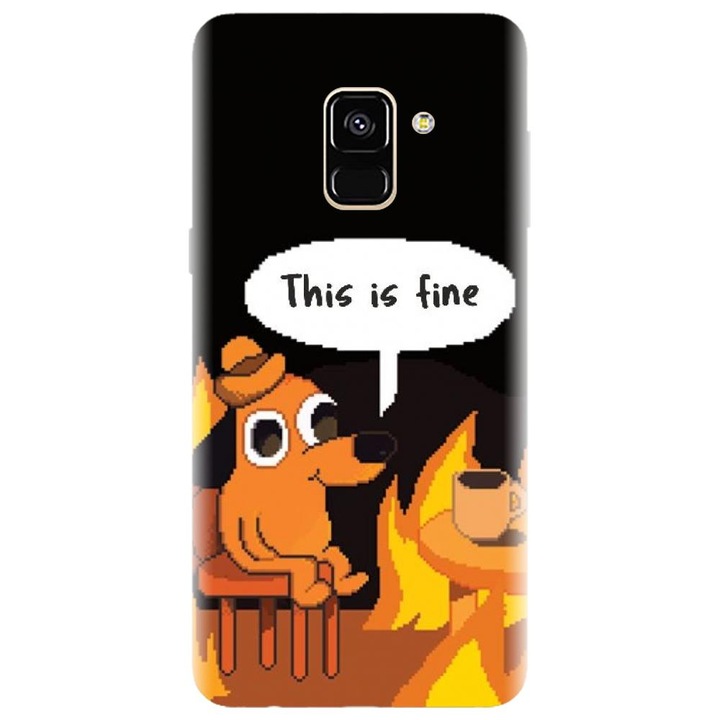 Husa din silicon compatibila cu Samsung Galaxy J6 / J6 2018 - model Pixel Art This Is Fine