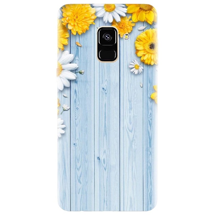 Husa din silicon compatibila cu Samsung Galaxy J6 / J6 2018 - model Sunflower On Blue Wood
