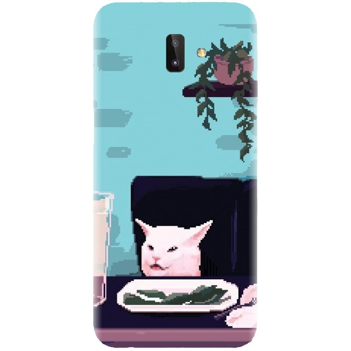 Husa din silicon compatibila cu Samsung Galaxy J6 Plus - model Pixel Art Cat Meme