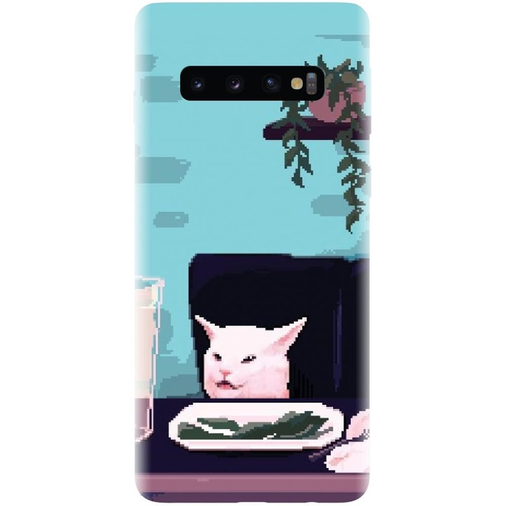 Szilikon tok kompatibilis a Samsung Galaxy S10 - Pixel Art Cat Meme modellel