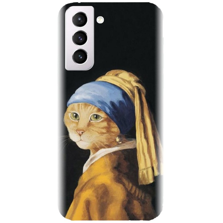 Szilikon borítás kompatibilis a Samsung Galaxy S21 Plus - Cat With A Pearl Earring modellel