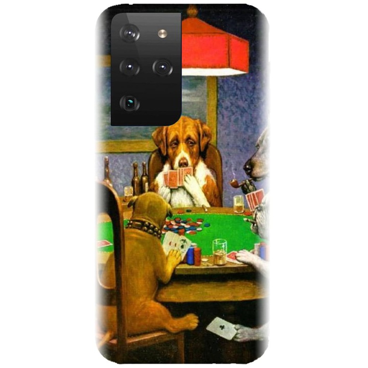 Szilikon tok kompatibilis a Samsung Galaxy S21 Ultra - Dogs Playing Poker modellel
