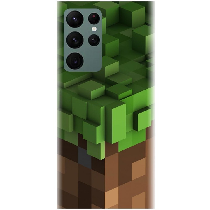 Силиконов калъф, съвместим с Samsung Galaxy S22 Ultra - модел Minecraft