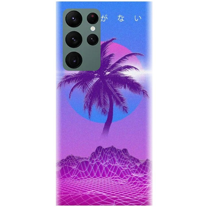 Силиконов калъф, съвместим с модел Samsung Galaxy S22 Ultra - Vaporwave Palm
