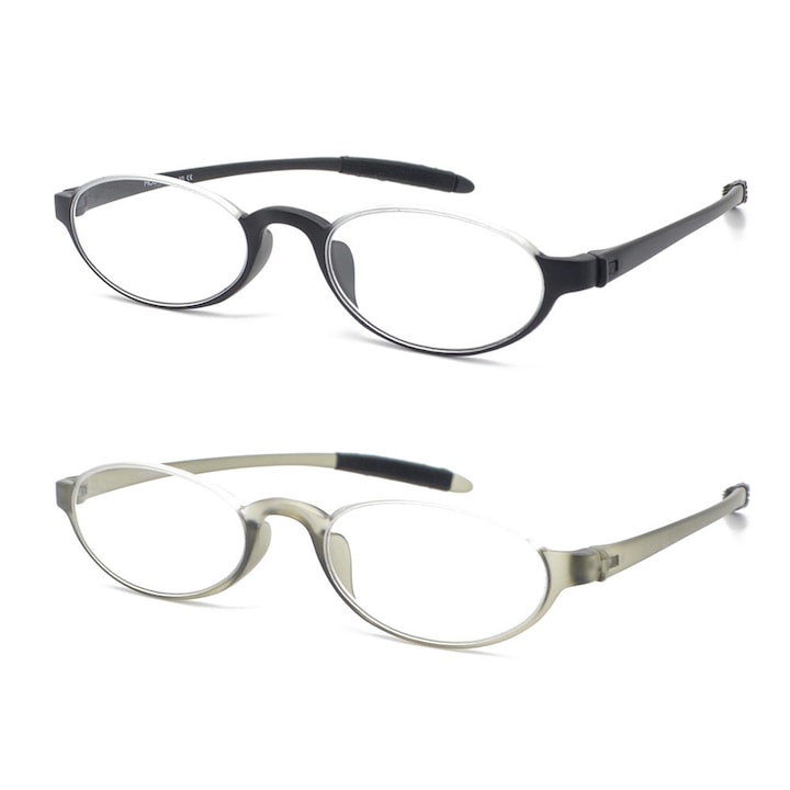 Комплект от 2 чифта очила, Mcoorn, защита от синя светлина, +2.25, сиво/черно