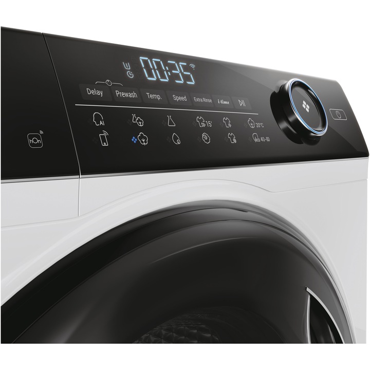 Masina de spalat rufe Haier HW90-B14959EU1-S, 9 kg, 1400 rpm, Clasa A, Motor Direct Motion, Wi-Fi, Refresh, ABT, Steam, iTime, Pillow Drum, Dual Spray, Alb