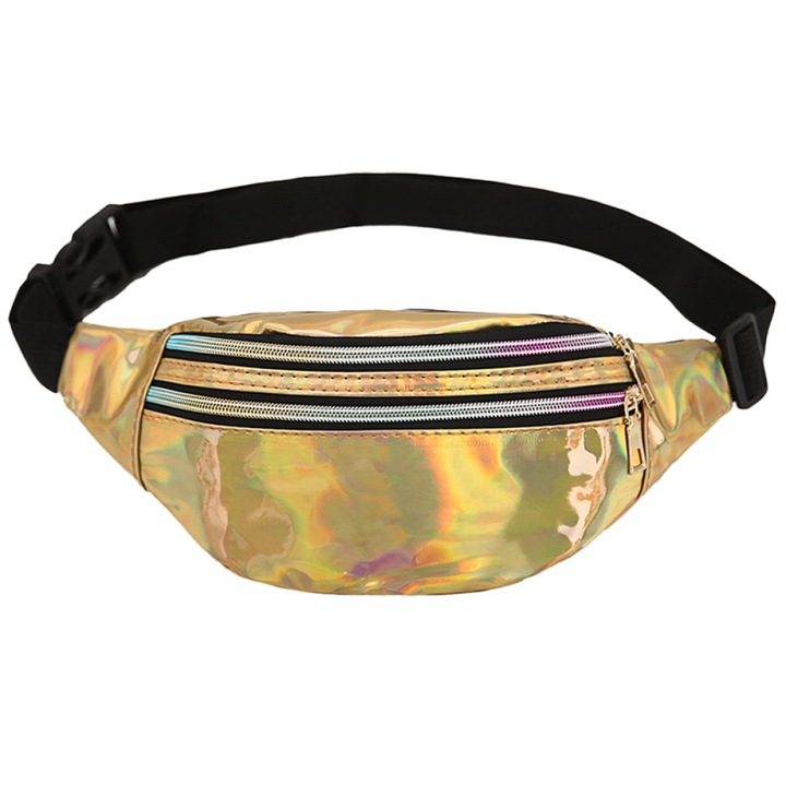 Sporttáska, bőr, arany/fekete, 30x15cm