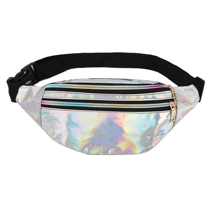 Sporttáska, bőr, ezüst, 30x15cm