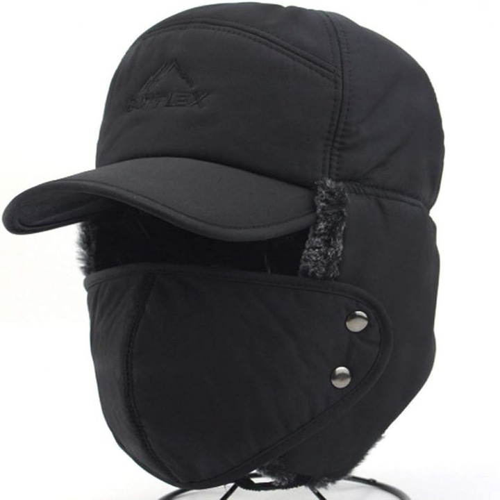 Téli sapka férfiaknak, pamut, fekete, 56-60 cm