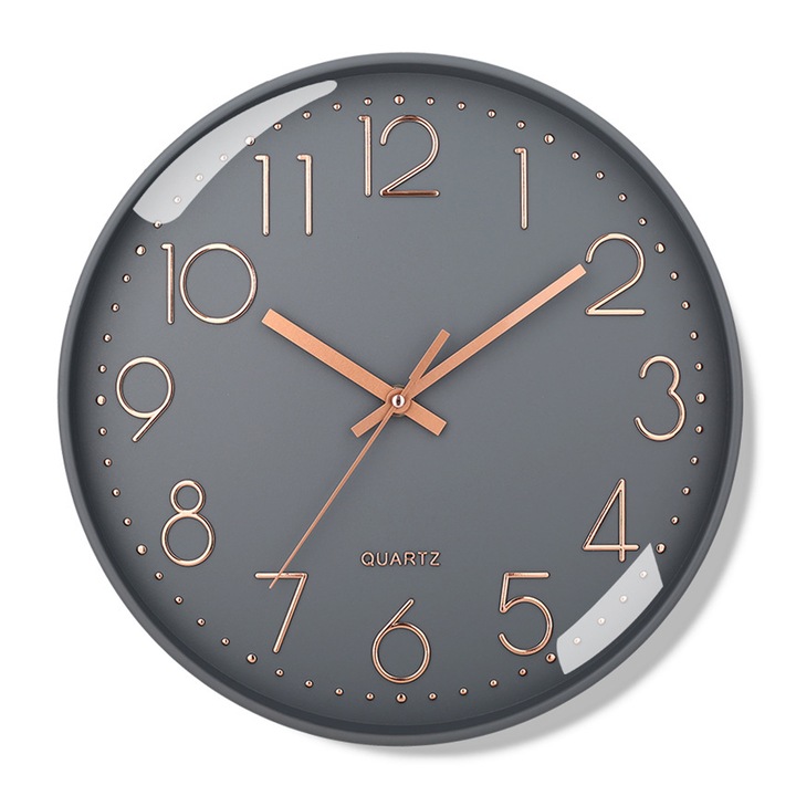 Ceas decorativ, design modern, cadran 30cm, silentios, gri, pentru living sau birou