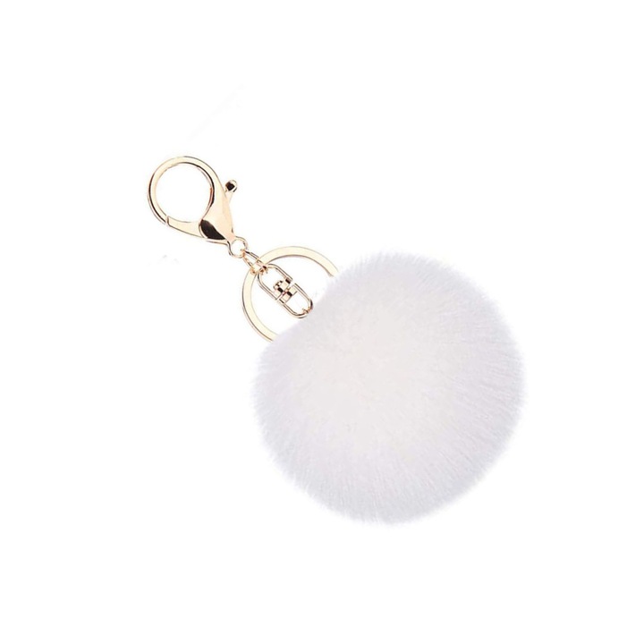 Breloc Pompom, Plus, alb, 8cm