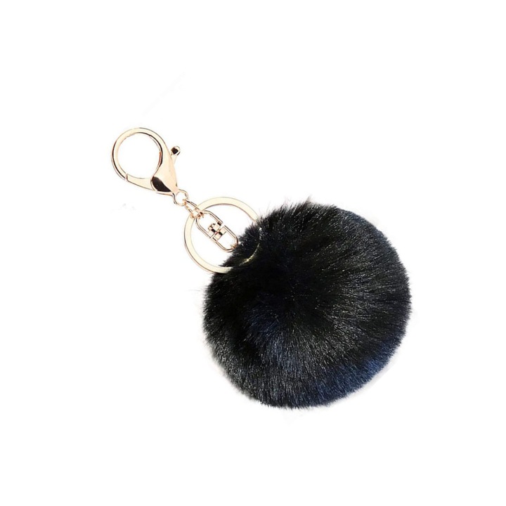 Breloc Pompom, Plus, Negru, 8cm