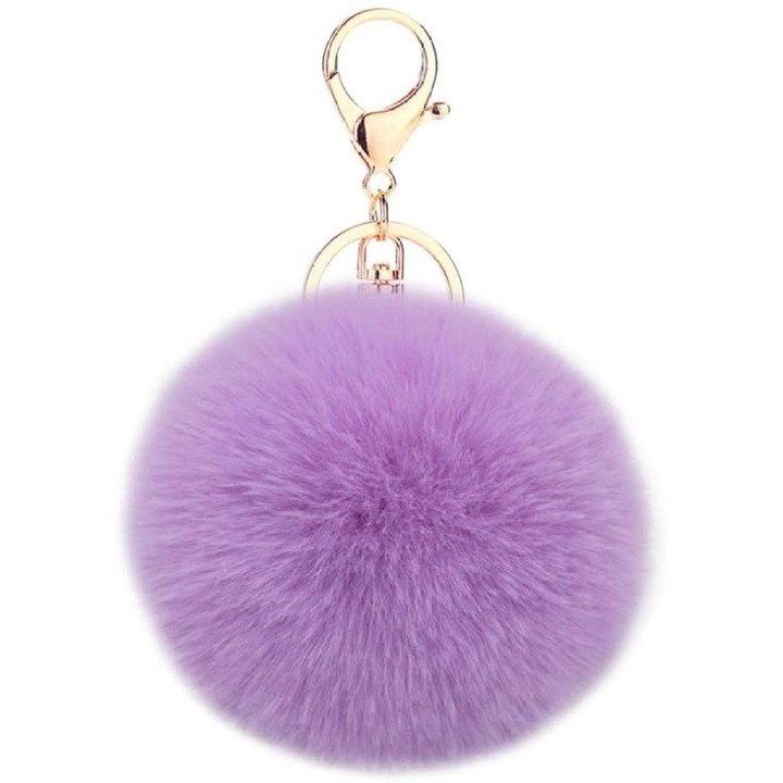 Breloc Pompom, Plusch, material plus, mov, 8cm