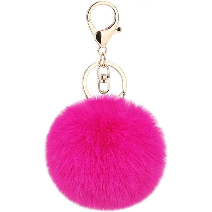 Breloc Pompom, Roz intens, Plus, 8x13.5cm