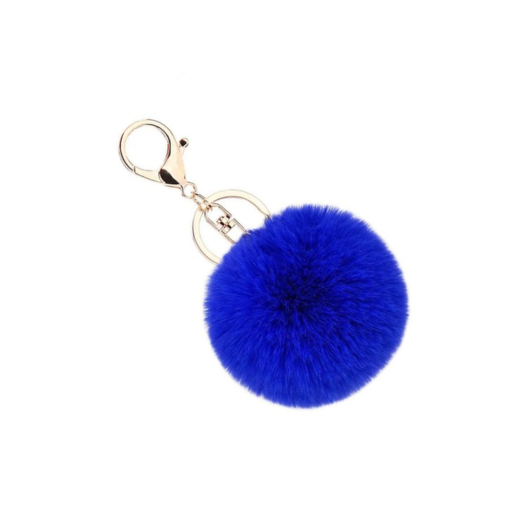 Breloc Pompom, Plus, Albastru Regal, 8cm