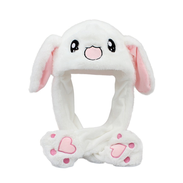 Caciula cu urechi de iepure, plus, alb, 35x58cm, pentru adulti si copii