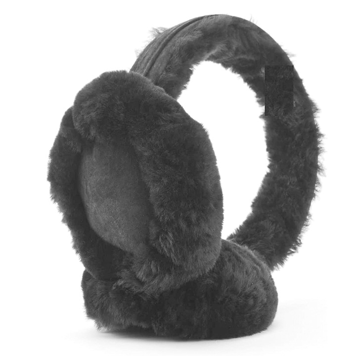 Set Casti Protectie Urechi Unisex, Velur si Piele Ecologica, Negru, Marime Universala