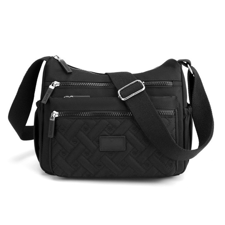 Női táska, vízálló nylon, több zsebbel, állítható, fekete