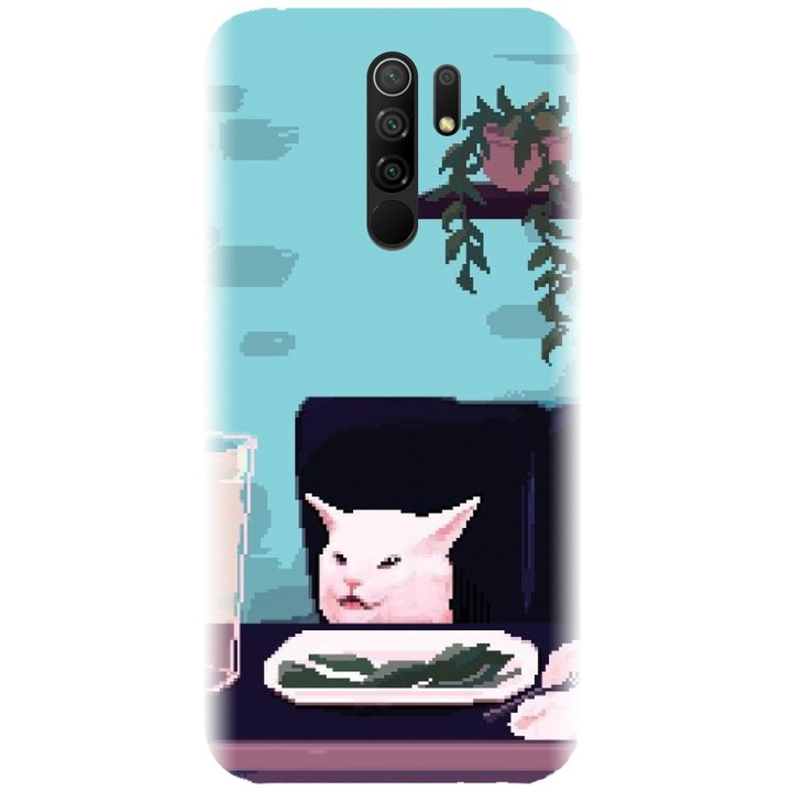 Husa din silicon compatibila cu Xiaomi Redmi 9 - model Pixel Art Cat Meme