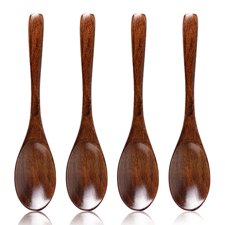 Set de 4 linguri pentru supa, lemn natural, maro roscat, 15x3cm