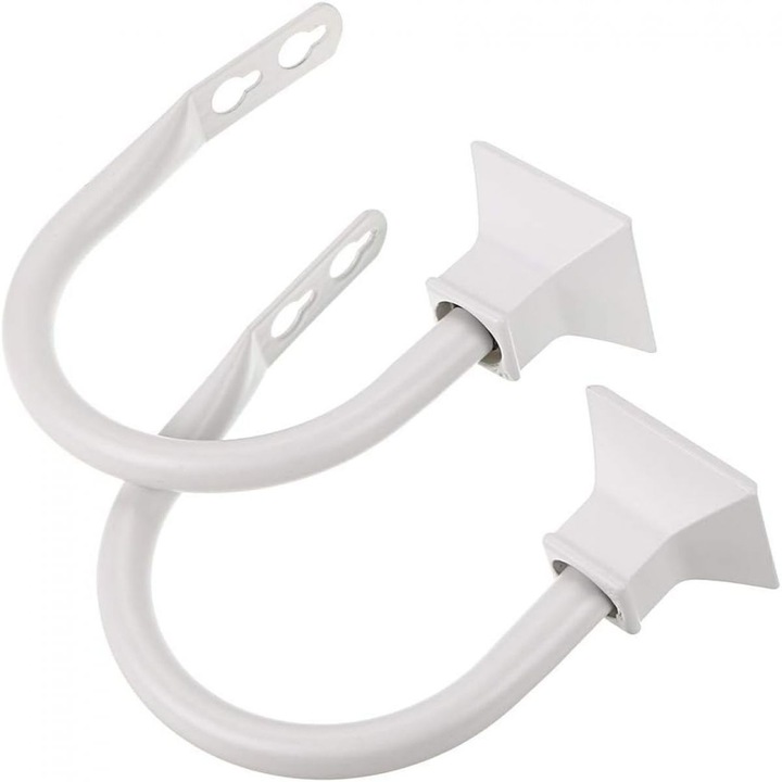 Set 2 Agatatori pentru Draperii, Design U-Form, Fier, Alb, 143/132x57mm