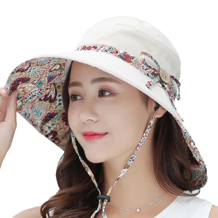 Palarie de soare dama, pliabila, protectie UV, bej, 56-58cm