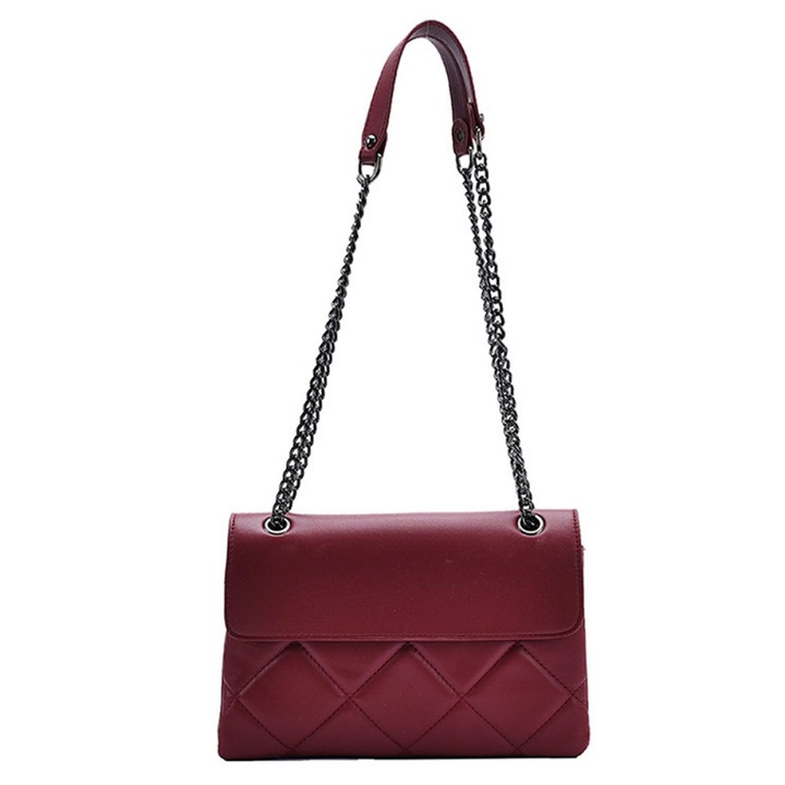 Geanta de umar, Catarama lant, Piele ecologica, Rosu, 26x5x17cm