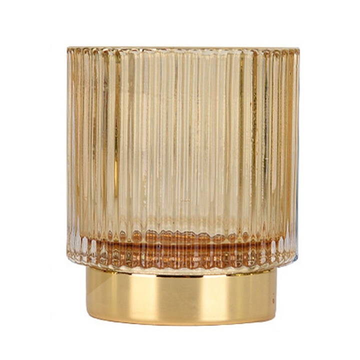 Suport pentru pensule machiaj, sticla, design retro, 7 x 8.2 cm, auriu