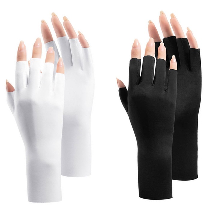 Комплект от 2 чифта спортни ръкавици, без пръсти, UV защита, лилави и светлосиви, среден размер