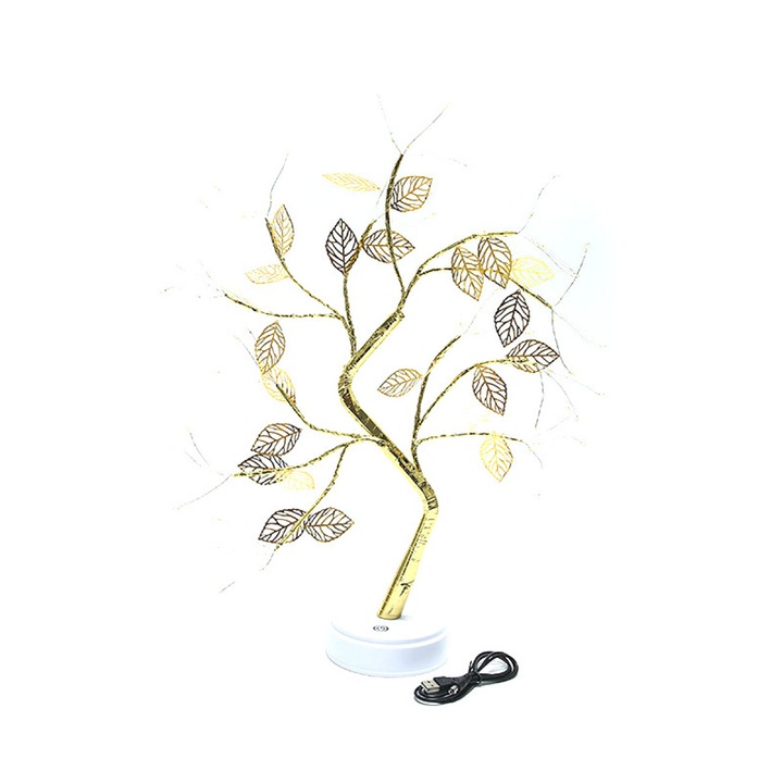 Lampa LED in stil bonsai, alb, 12x50cm, USB sau baterii, pentru interior/exterior