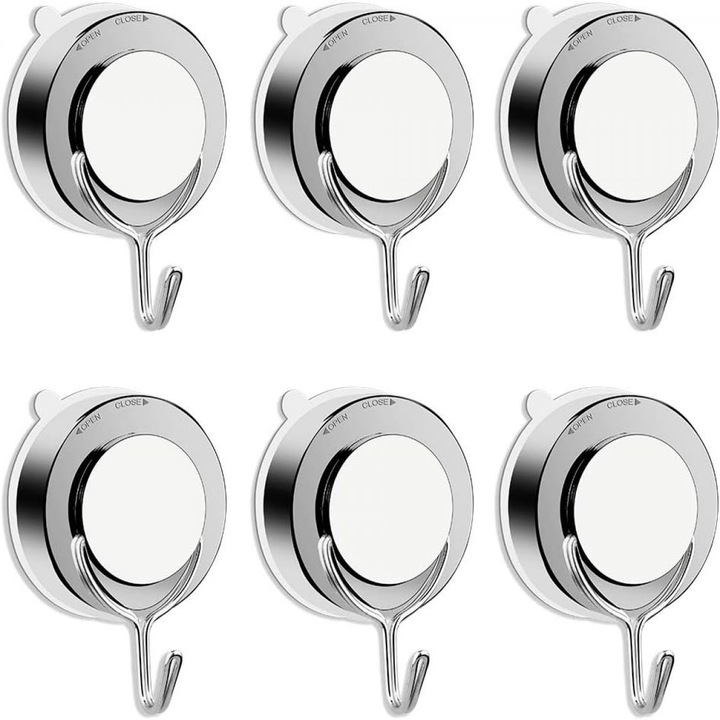 Set 6 Carlige cu ventuza, 5kg, Argintiu