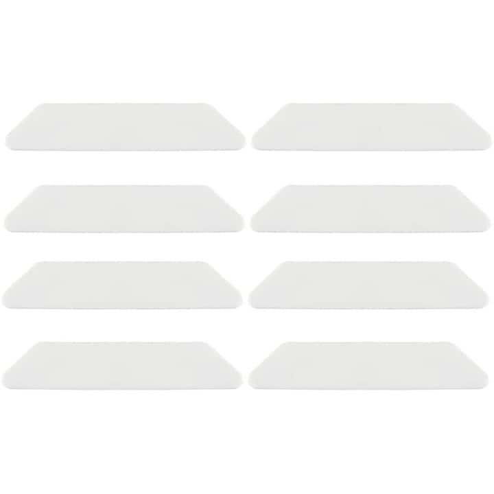 Set 8 bucati banda adeziva antiderapanta pentru covoare, trapezoidala, alb, 25x135mm, 30x180mm
