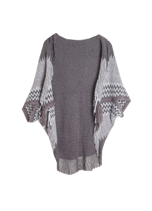 Poncho-Umhang cu franjuri, esarfa deschisa in fata, tricot, 80x100cm