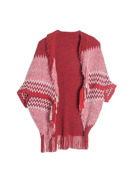 Pulover tip poncho, franjuri, acril, 80x100cm