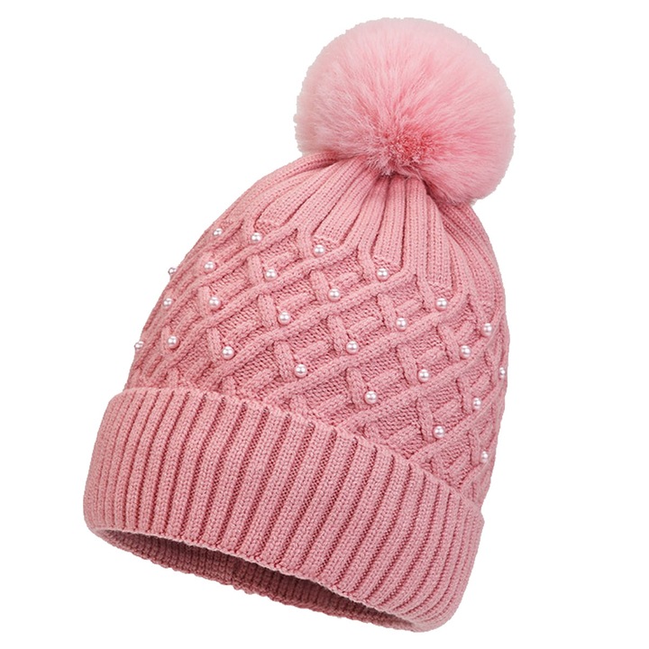 QttvbTna téli sapka, kötött, rózsaszín, 55-60cm