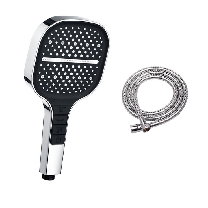 Cap de dus portabil, 7 tipuri de jet, argintiu, 1,5m furtun