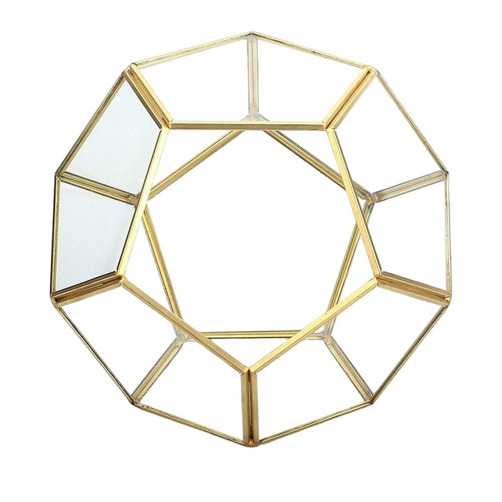 Ghiveci pentru plante, sticla/cupru transparent/auriu, 20x20x17cm