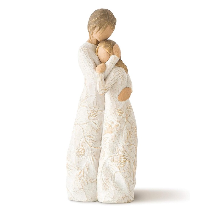 Sculptura decorativa, mama si fiica, pictat manual, 5x3x15cm, rasina, alb/auriu