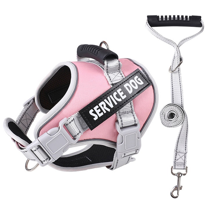 Set ham pentru caini, ajustabil, reflectorizant, roz, S